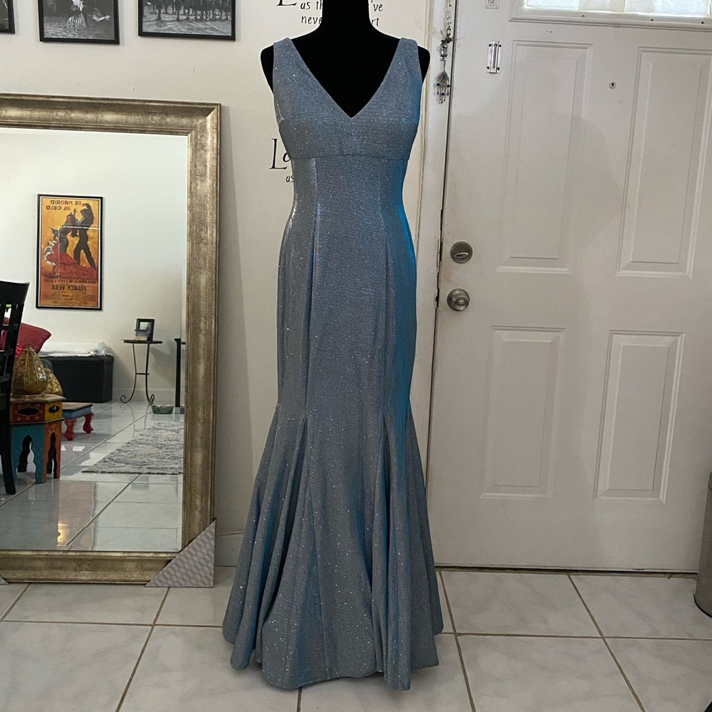 Sparkle V-neck Silver & Blue Gown Mermaid skirt.